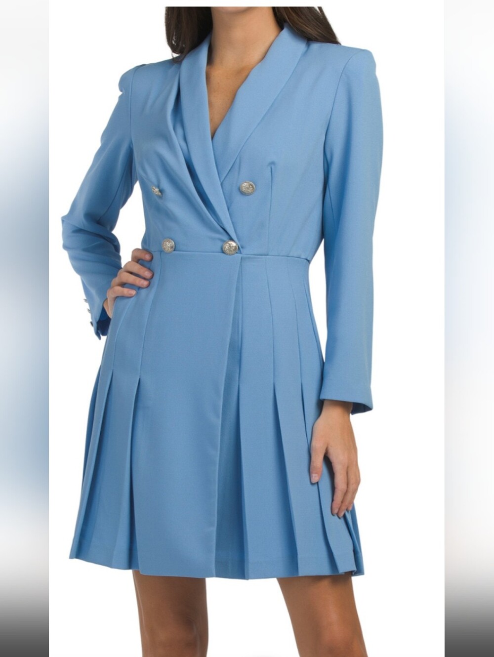 Taylor Double-Breasted Pleated Women's Dress in Sky Blue, Size 10, NWoT
